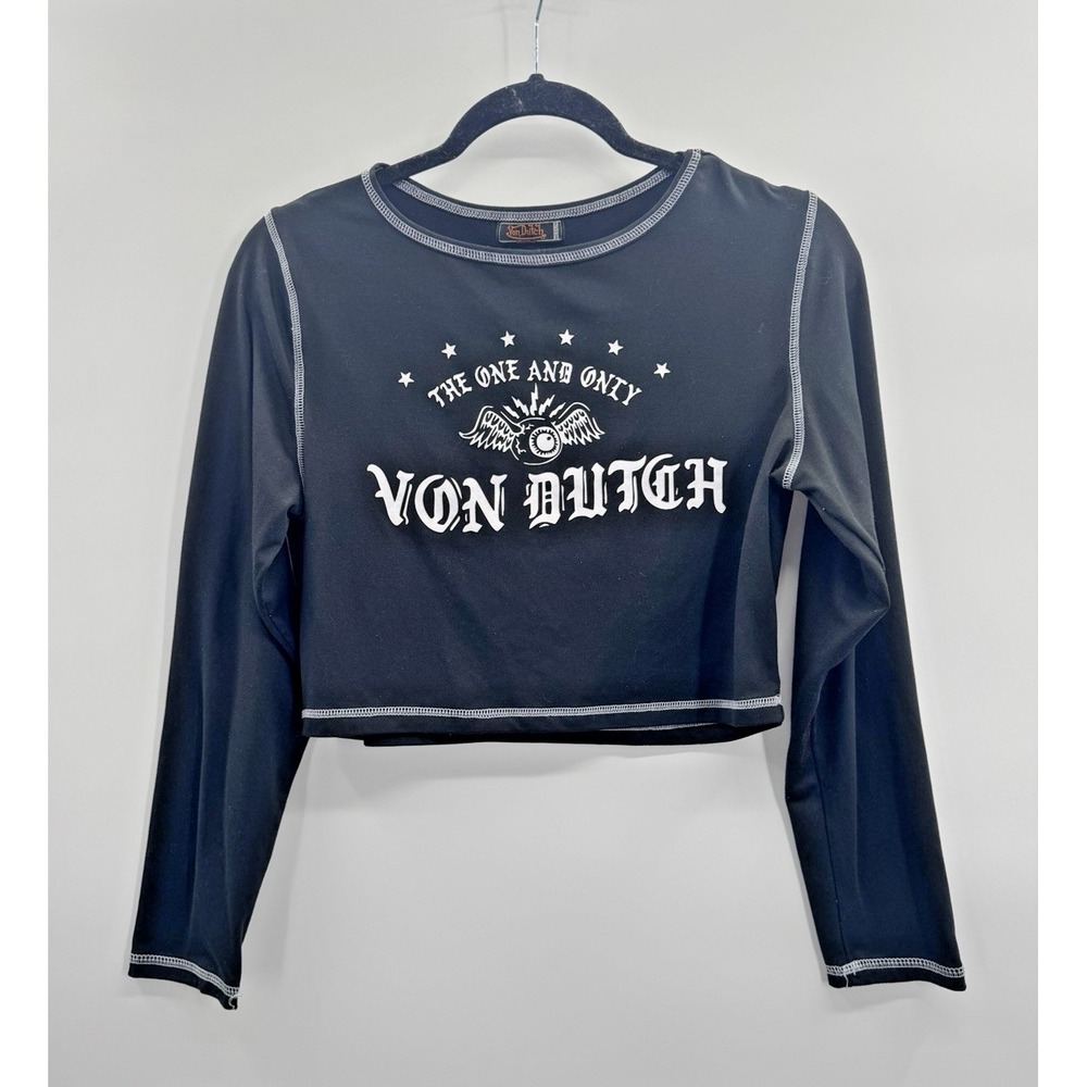 Y2K Von Dutch Medium Cropped Yummy Black & White Lounge Tee Retro Style Classic